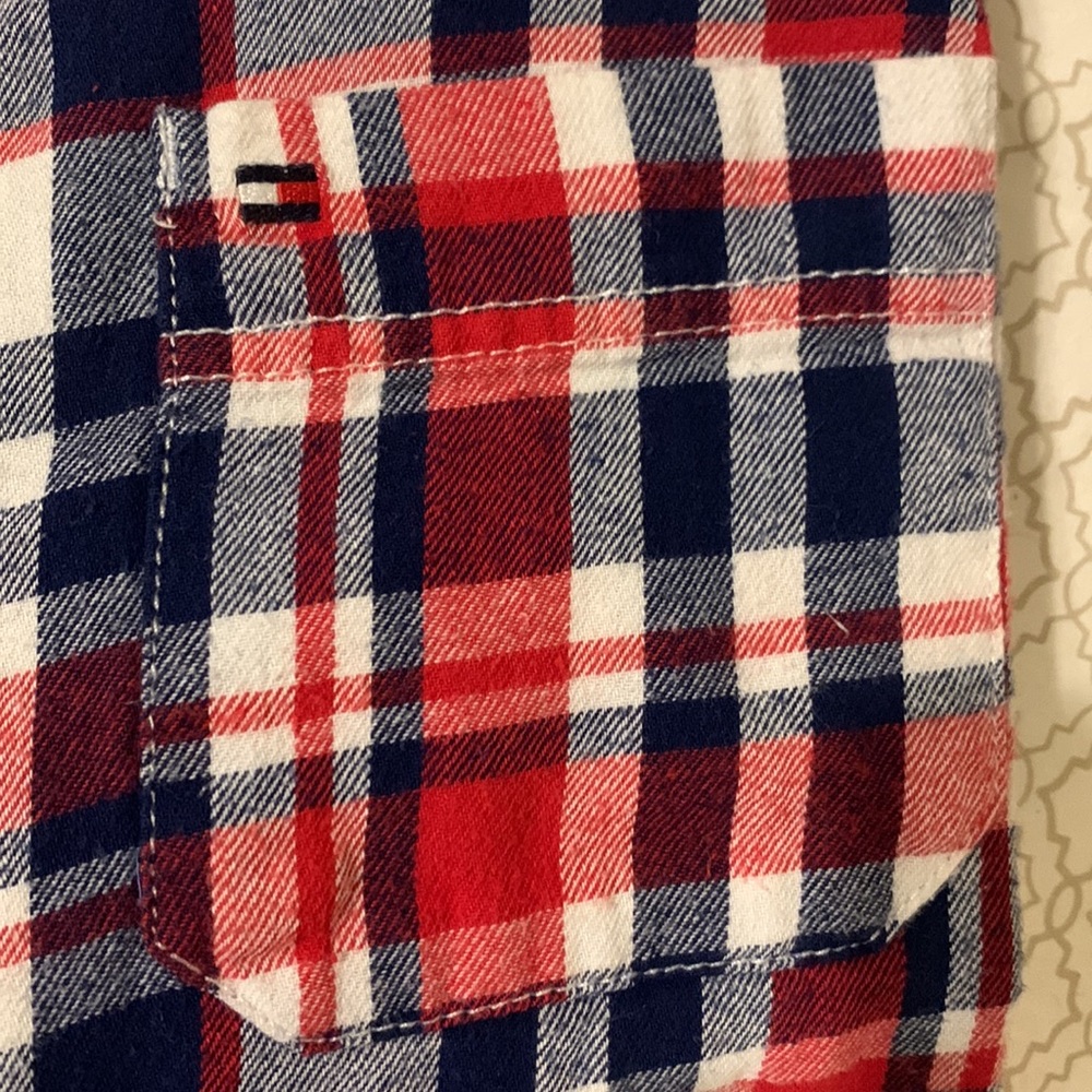 Kids Tommy Hilfiger Blue White and Red Long Sleeve Formal Button Down Shirt - Picture 3 of 8